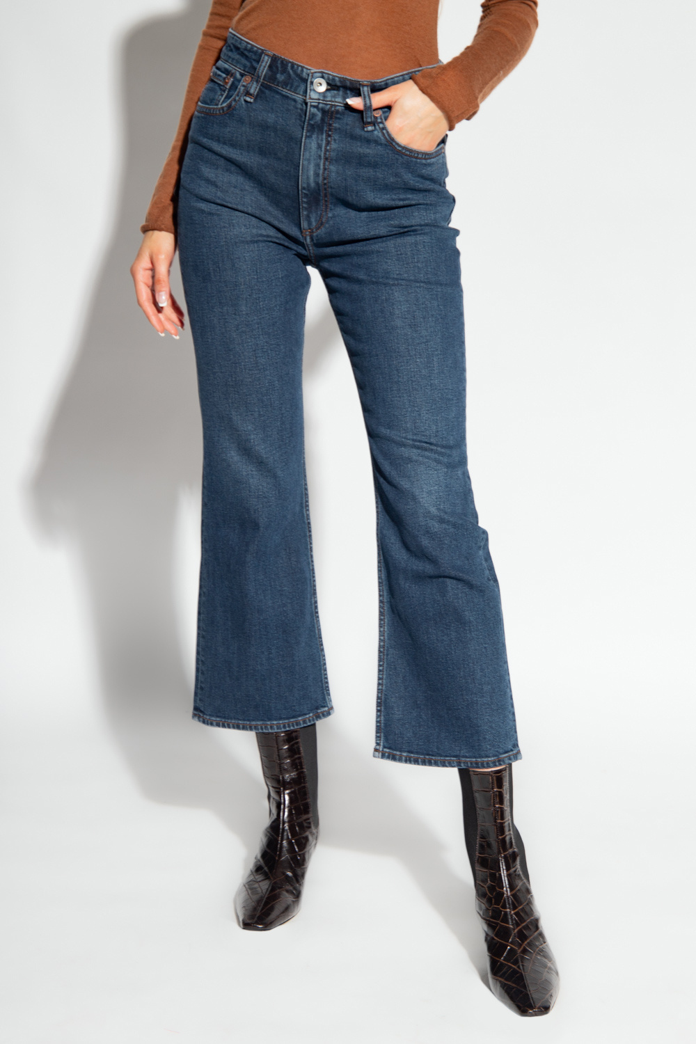 check print T-shirt dress  High-rise flared jeans
