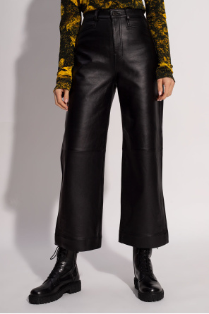Chora hammered satin dress Leather trousers with logo