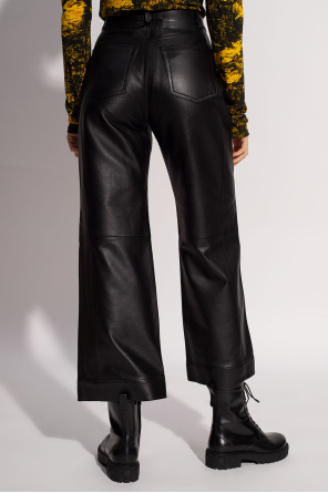 Chora hammered satin dress Leather trousers with logo