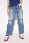 Love Moschino Viggo recycled linen tapered cropped pants with stripe