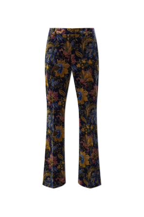 Velvet trousers with a floral motif