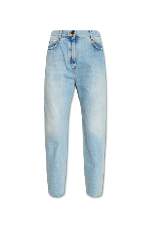 balmain Leather High-waisted jeans