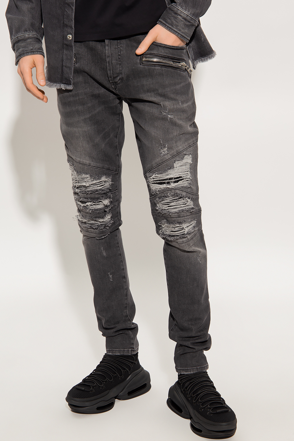 Såkaldte Legeme Indsigtsfuld Grey Distressed jeans Balmain - Vitkac KR