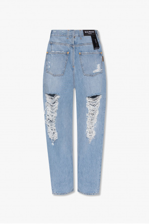 Balmain high-waisted logo-embroidered jeans