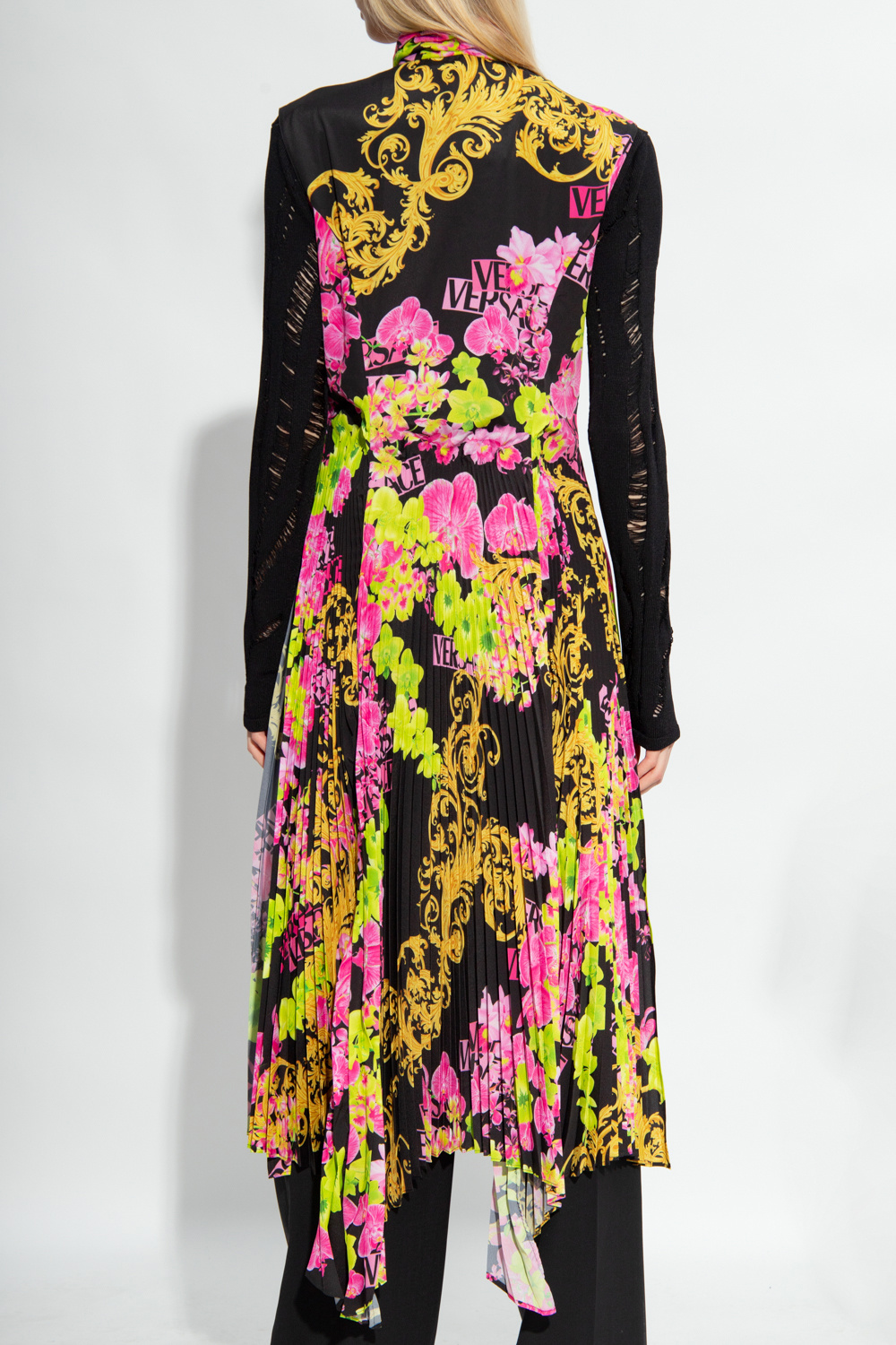 Versace panelled floral-print midi dress Nero