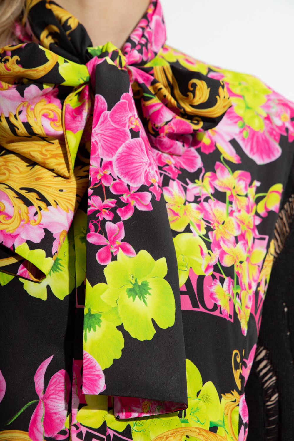 Versace panelled floral-print midi dress Nero