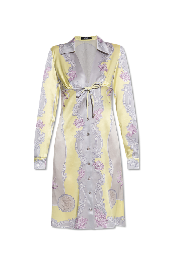 Versace Vestido de seda con estampado Medusa Cameo