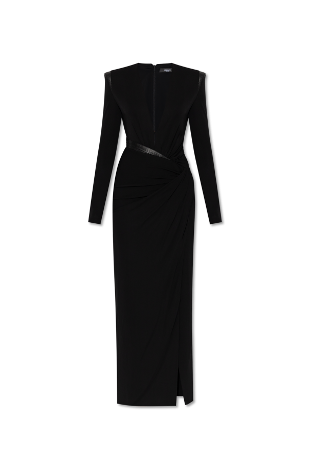Long dress with leather inserts od Versace