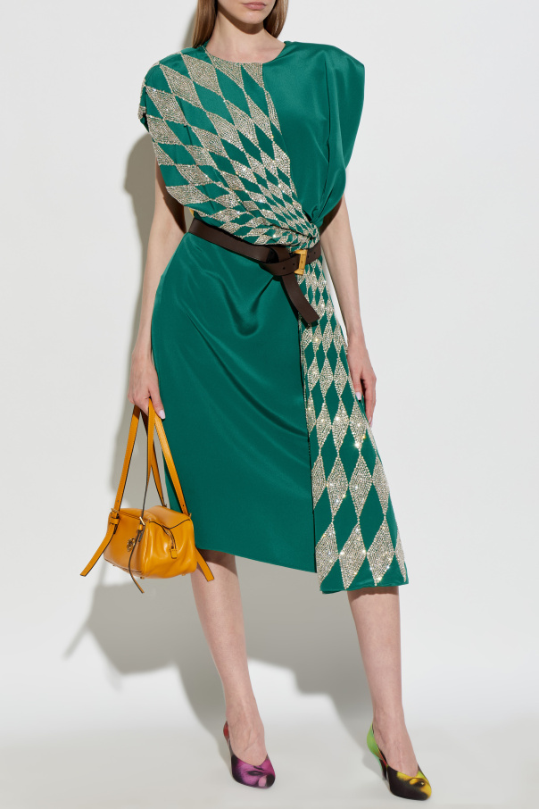 Versace Vestido de seda com cristais cintilantes