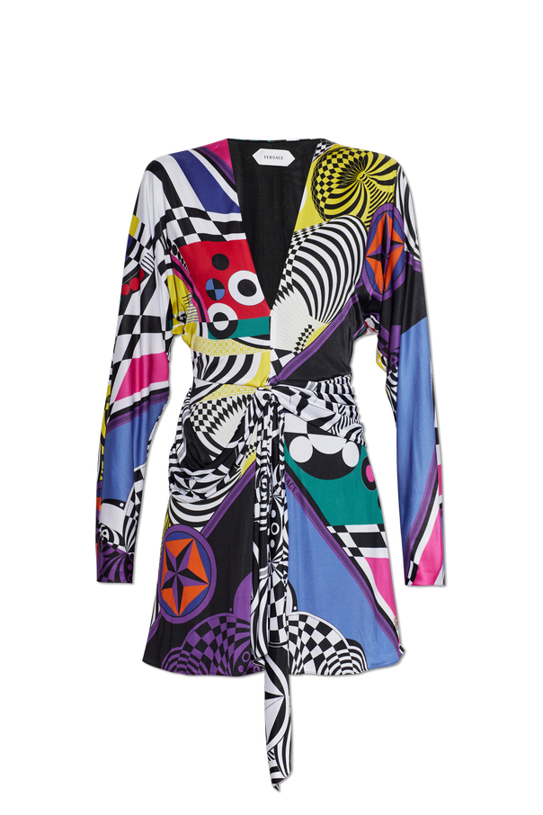 Patterned dress with decorative waist tie od Versace