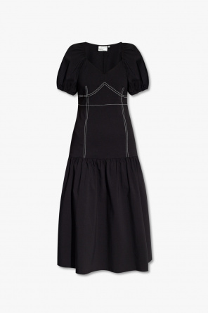 Black Wool And Silk Dress With Belt Woman