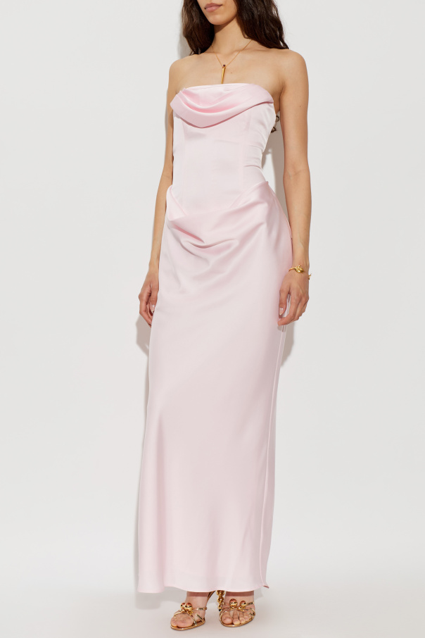 ROTATE Satin off-shoulder dress