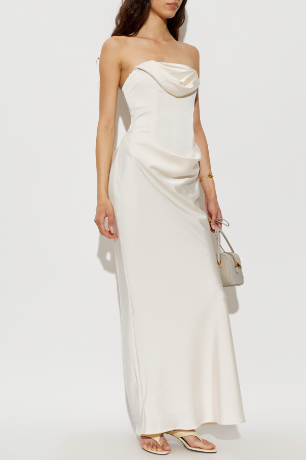 ROTATE Satin off-shoulder dress