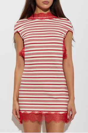 Christopher Esber Sukienka ‘Stripe Jersey Lace Trimmed Tee’