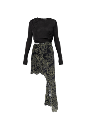 Asymmetrical dress with a lace hem