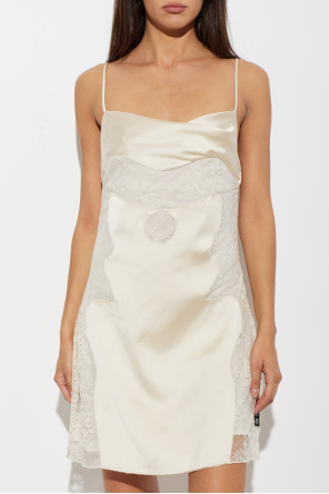 Off-White Satin dress with lace inserts