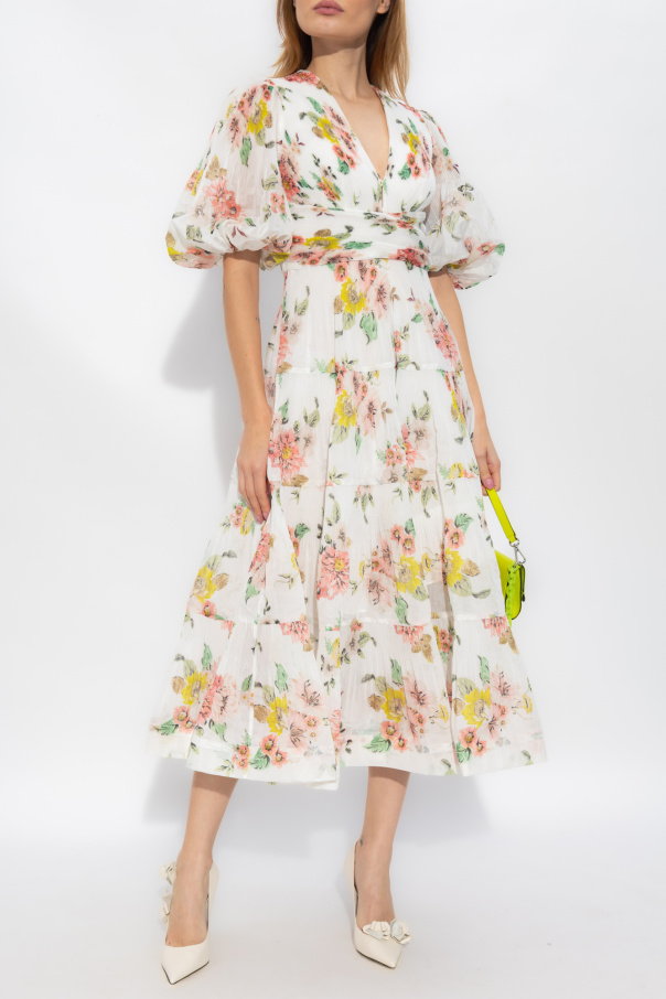 Zimmermann Plisowana sukienka z motywem kwiatowym