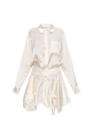 Silk dress with asymmetrical hem