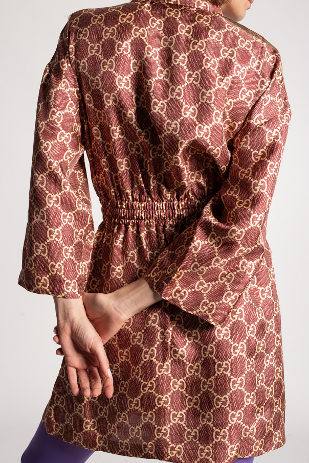 GG Supreme Silk Wrap Dress in Brown - Gucci