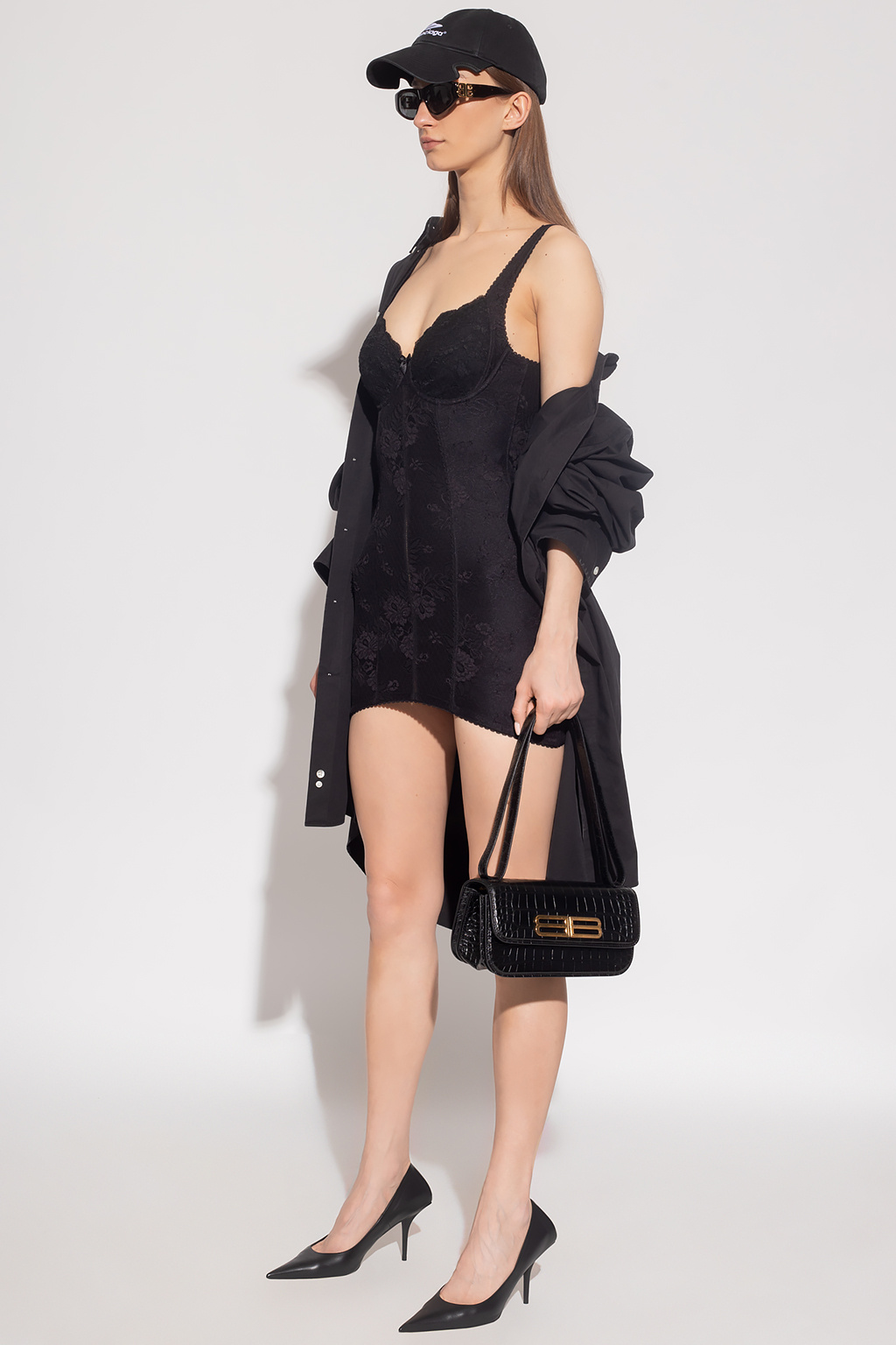 Balenciaga Lace slip high-waist dress