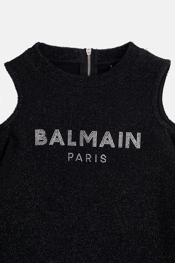 Balmain Kids Balmain monogram-pattern sleeveless dress Marrone