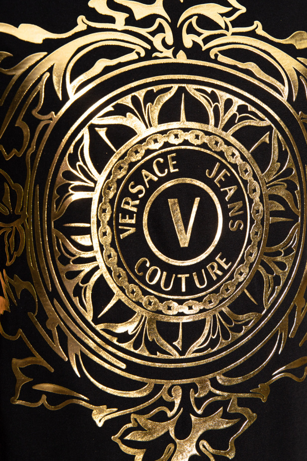 Shop Versace Jeans Couture V Emblem Metallic Logo Mini Dress