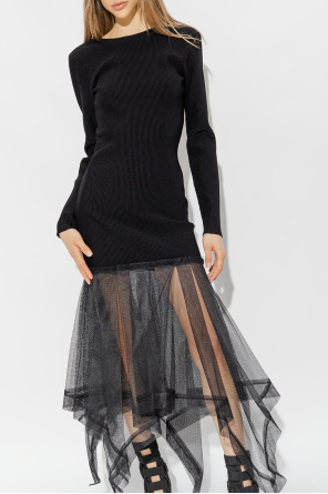 Alexander McQueen Prążkowana sukienka z tiulowym dołem