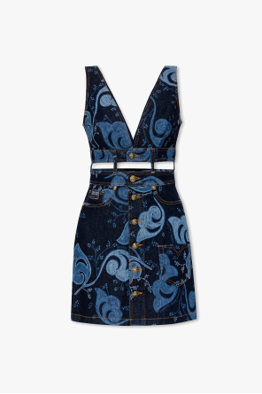 Patchwork midi length dress with billowing fabric that feels lighter than a breeze