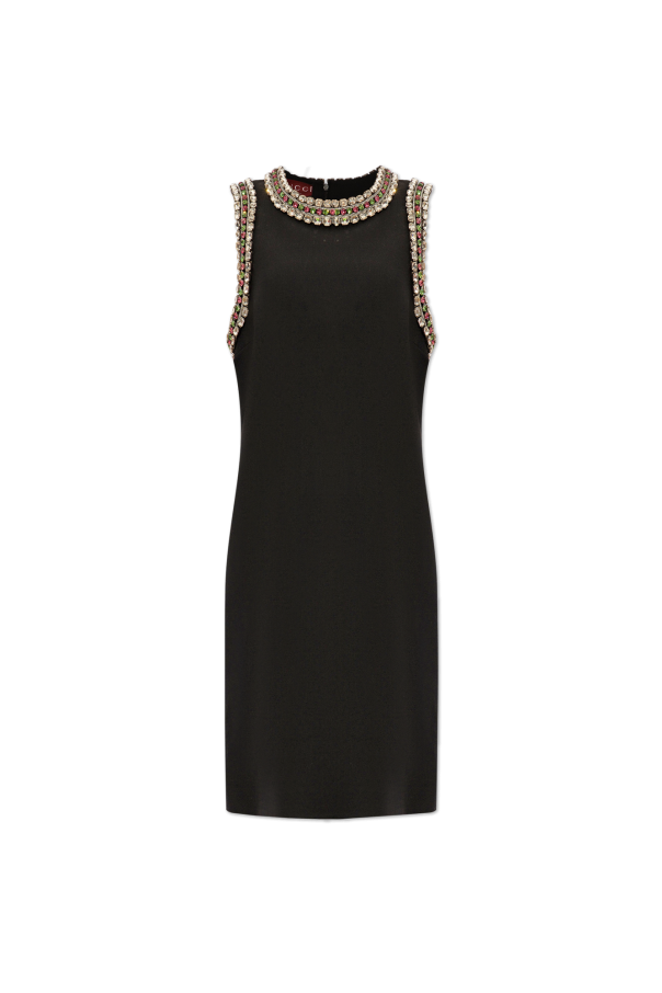 Krótka sukienka z połyskującymi kryształami od Gucci