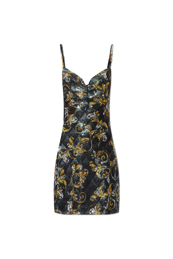 Versace Jeans Couture Cekinowa sukienka ze wzorem `barocco`