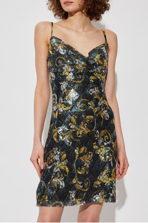 Versace Jeans Couture Cekinowa sukienka ze wzorem `barocco`