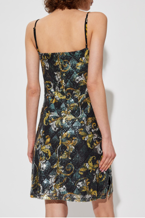 Versace Jeans Couture Cekinowa sukienka ze wzorem `barocco`