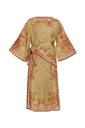 Silk dress with decorative waist tie