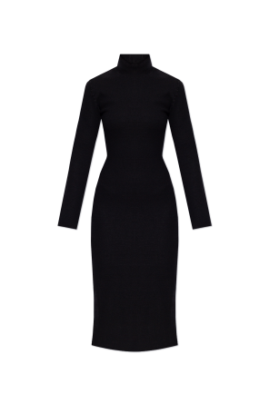 Wool dress with stand-up collar