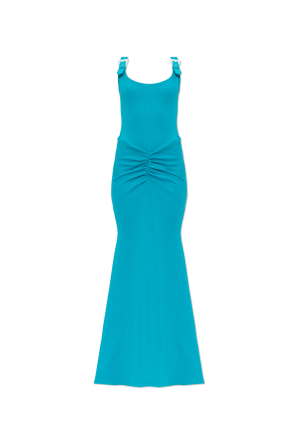 Long dress with decorative buckles on the straps