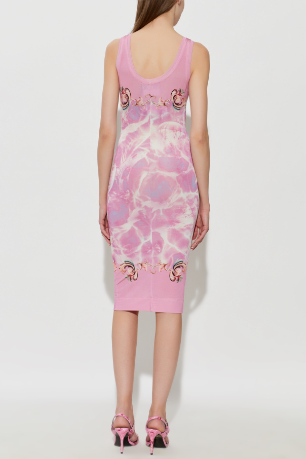 versace fitted dress ROSEE de MATIN TULLE HIGH-NECK SEMI SHEER DRESS IN Black main image 0