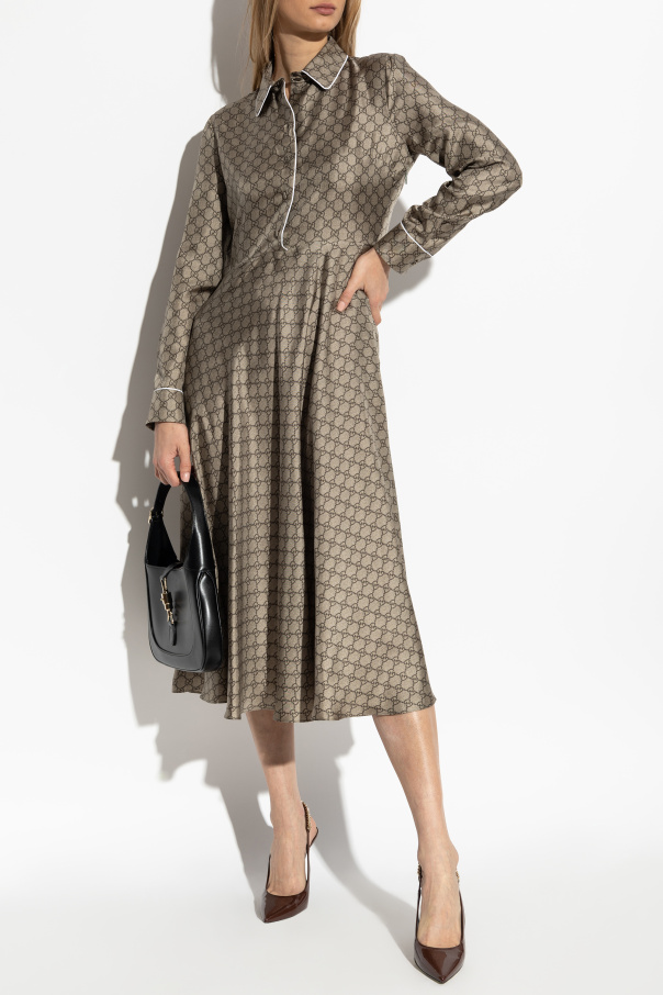 Gucci Vestido de seda con cinturón en la cintura