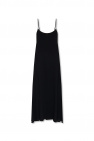 Black dress with a logo pattern and ribbed trims from