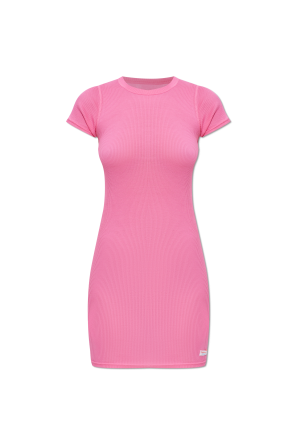 Vestido lencero acanalado de manga corta