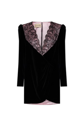 Velvet dress with lace trim