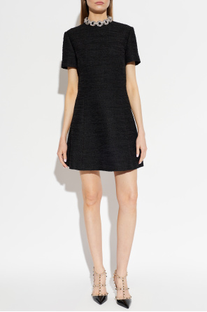 Valentino Garavani Tweed dress with shimmering crystals at the neckline