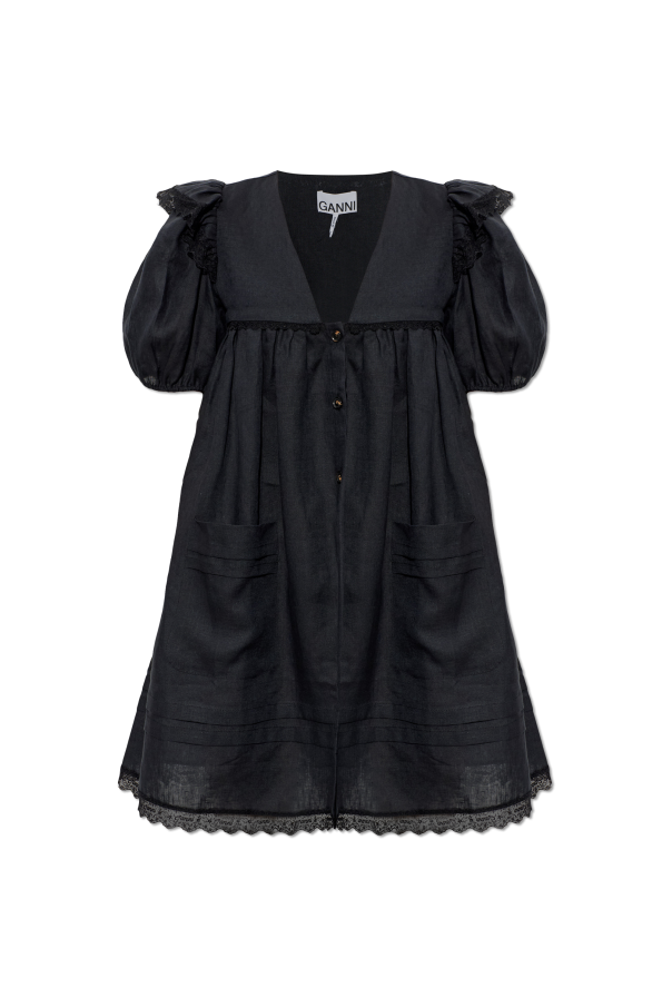 Linen dress with lace inserts od Ganni