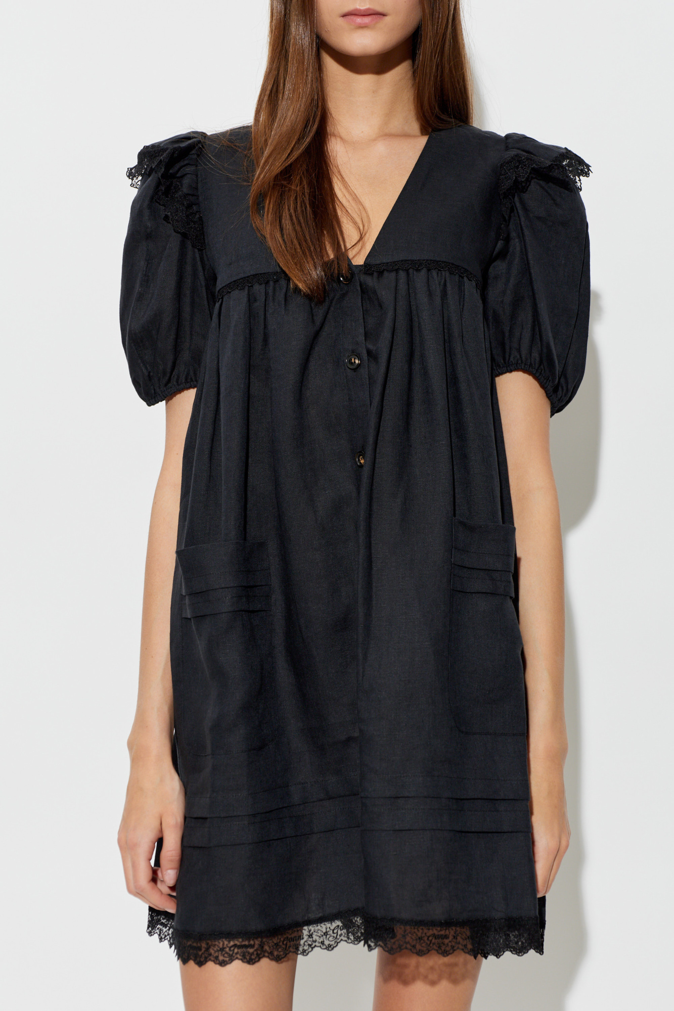 Black Linen dress with lace inserts Ganni - Vitkac Eritrea