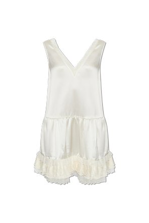 Vestido de cetim com inserções de renda