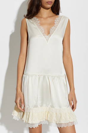 Ganni Vestido satinado con inserciones de encaje