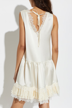 Ganni Vestido satinado con inserciones de encaje