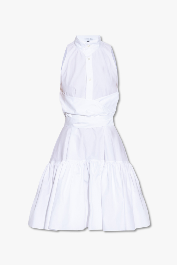 Alaïa Shirred Pleated Knit Dress Aubergine
