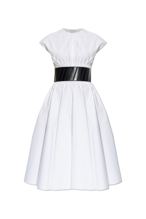Dress with a leather belt at the waist