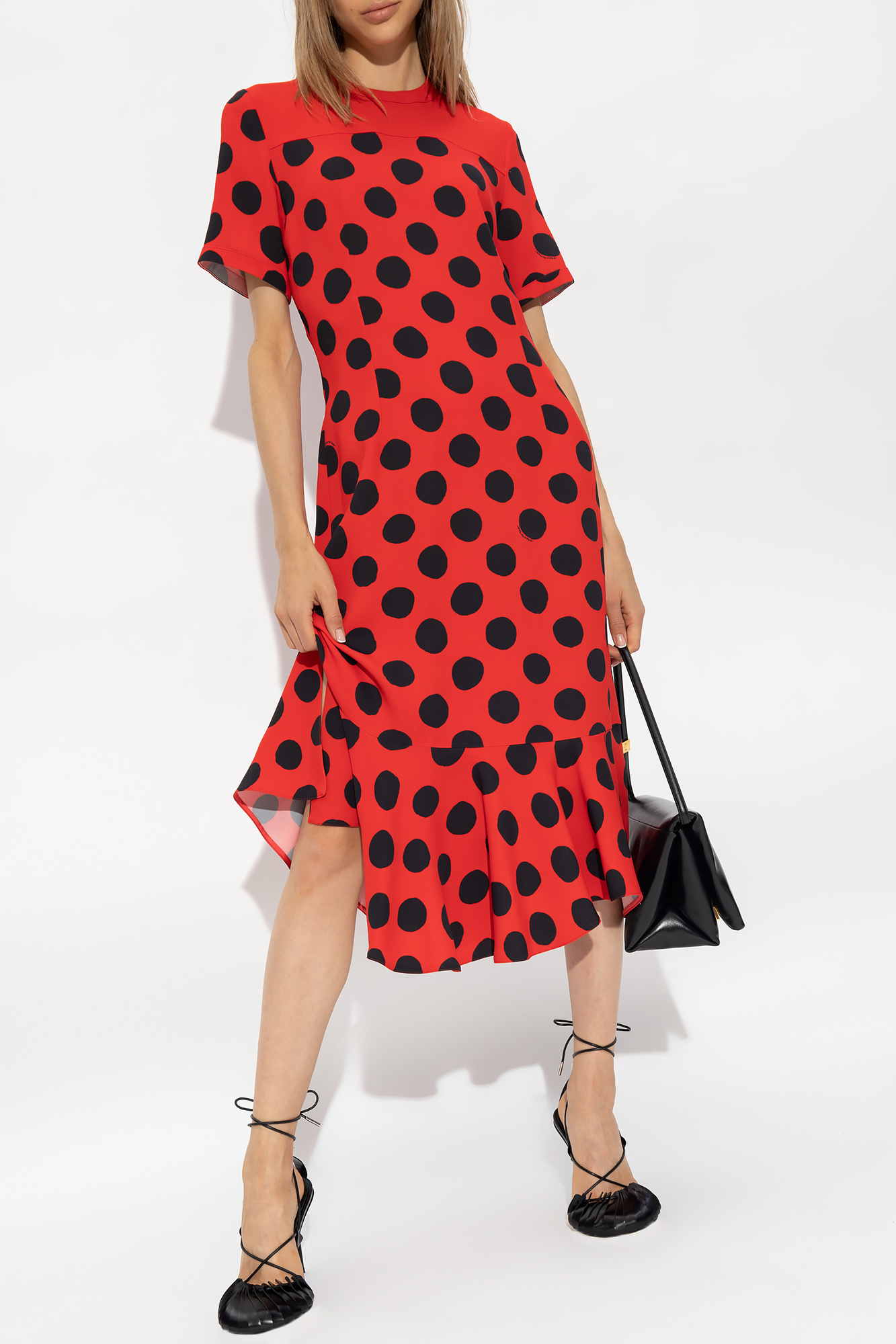 Polka Dot Cady Midi Dress in Red - Marni