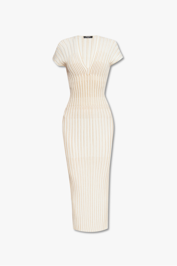 balmain tied-waist Pinstripe dress